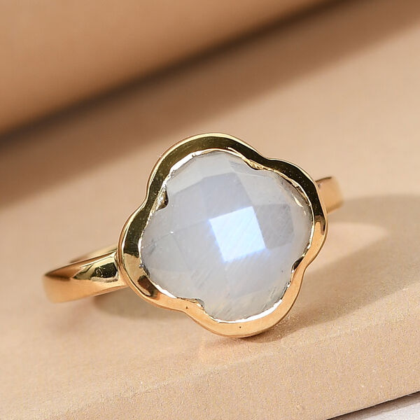 Premium Regenbogen Mondstein Ring 925 Silber vergoldet  ca. 4,58 ct image number 2