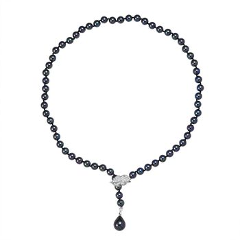 Pfaufarbene 8mm Muschelkernperle und wei&szlig;e Zirkonia 60cm Halskette