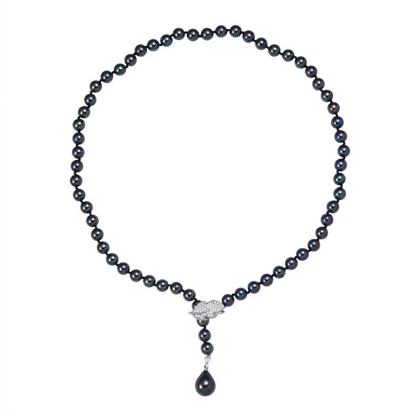 Pfaufarbene 8mm Muschelkernperle und wei&szlig;e Zirkonia 60cm Halskette image number 4