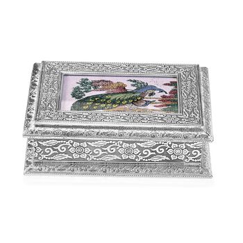 Handgefertigte, oxidierte Schmuckbox mit Edelsteinmalerei, Eulen-Design,  20x15x6,36 cm