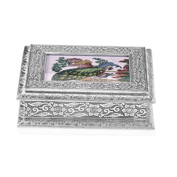 Handgefertigte, oxidierte Schmuckbox mit Edelsteinmalerei, Eulen-Design,  20x15x6,36 cm image number 4