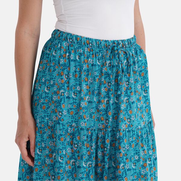 Maxirock mit floralem Muster, elastischer Bund, L&auml;nge 90 cm, T&uuml;rkisfarben image number 5
