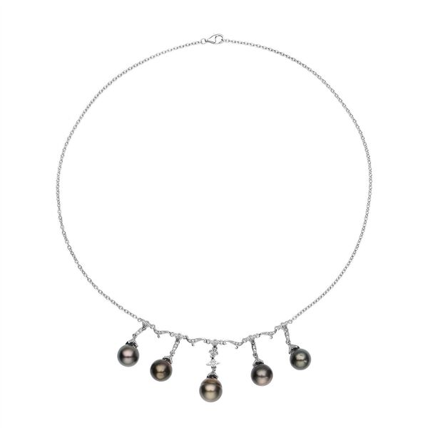 Tahiti-Perlen und Zirkon-Halskette, 45 cm, 925 Silber rhodiniert, 0,54 ct. image number 0