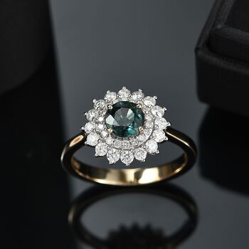 AAA Australischer-Saphir, Wei&szlig;er Diamant Ring 585 Gold (Gr&ouml;&szlig;e 18.00) ca. 1,82 ct