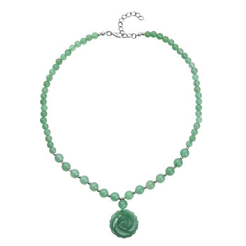 Gr&uuml;ne Aventurin-Halskette, ca. 45+5 cm, silberfarben, ca. 165,00 ct