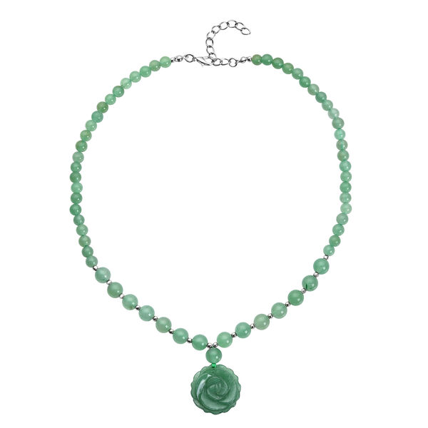 Gr&uuml;ne Aventurin-Halskette, ca. 45+5 cm, silberfarben, ca. 165,00 ct