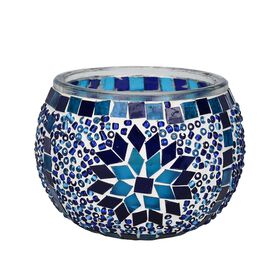 Handgefertigte Mosaikglas im orientalischen Stil mit Vanille Sojawachs-Duftkerze, 10 x 8 cm, Stern