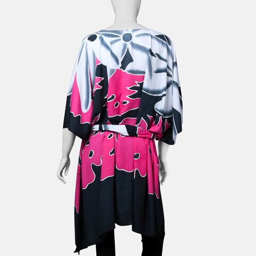 2er-Set - Bedruckter Poncho mit Gürtelschnalle aus Kokosnussschalen, Rosa-Schwarz  image number 1