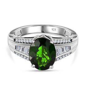 Natürlicher Chromdiopsid, Moissanit Ringe 925 Silber platiniert (Größe 16.00) ca. 3,28 ct