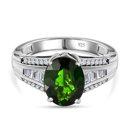 Nat&uuml;rlicher Chromdiopsid, Moissanit Ringe 925 Silber platiniert (Gr&ouml;&szlig;e 16.00) ca. 3,28 ct