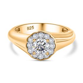 Moissanit Ring, 925 Silber 750 Gelbgold Vermeil - 0,63 ct.