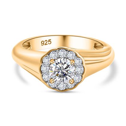Moissanit Ring 925 Silber 750 Gelbgold Vermeil (Gr&ouml;&szlig;e 18.00) ca. 0,63 ct