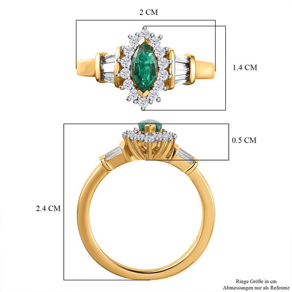 AAA Smaragd, Weißer Zirkon Ring, 925 Silber Gelbgold Vermeil (Größe 20.00) ca. 1.28 ct image number 7