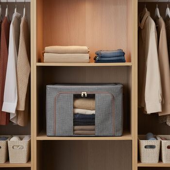 66L Stapelbare Aufbewahrungsbox mit Metallrahmen, Grau