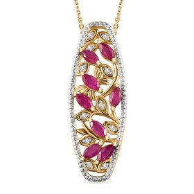 Montepuez-Rubin, Weißer Zirkon Schmuckset 925 Silber 750 Gelbgold Vermeil ca. 1,06 ct.