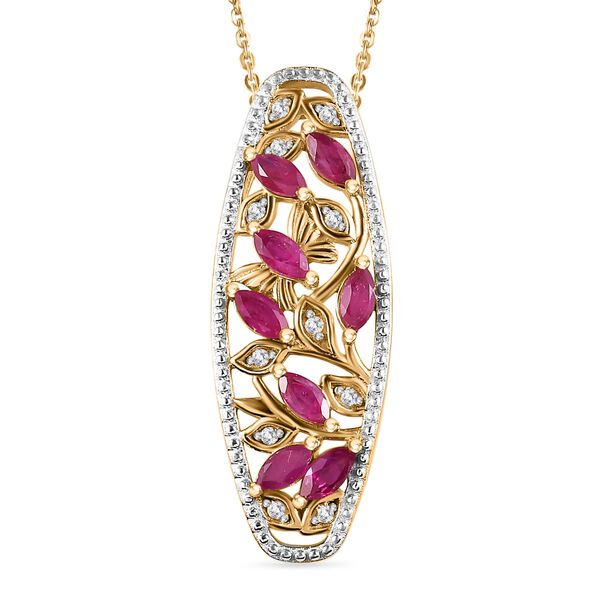 Montepuez-Rubin, Wei&szlig;er Zirkon Schmuckset 925 Silber 750 Gelbgold Vermeil ca. 1,06 ct.