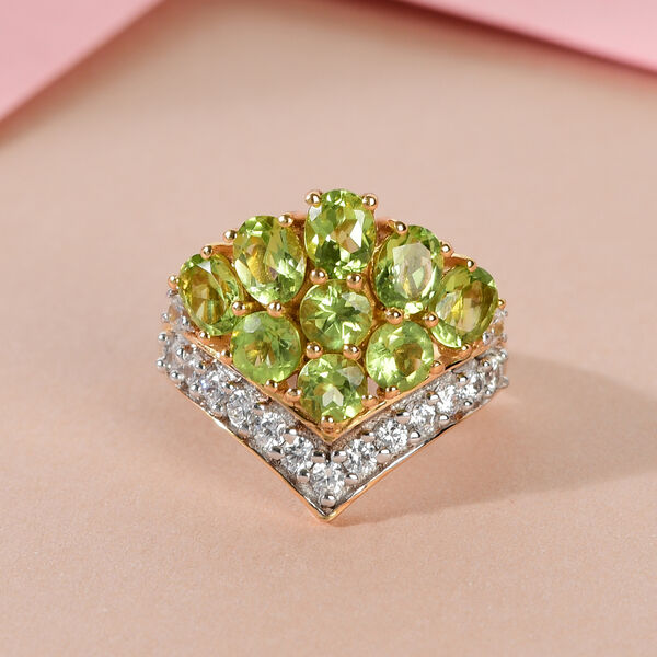 Nat&uuml;rlicher Peridot und Zirkon-Ring, 925 Silber vergoldet  ca. 3,95 ct image number 2