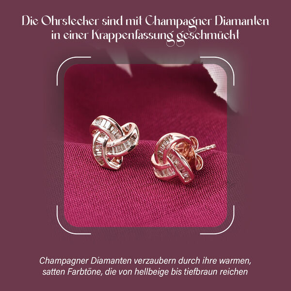 Liebesknoten Champagner Diamant Ohrstecker, 925 Silber mit Ros&eacute;gold Vermeil - 0,25 ct. image number 2