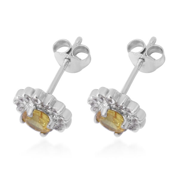 Gelbe Saphir und Zirkon-Halo-Ohrstecker, 925 Silber platiniert, 1,35 ct. image number 3