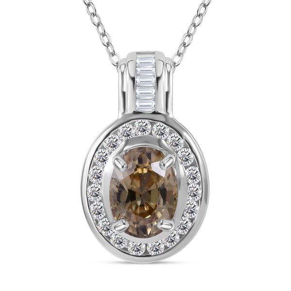 AA Gelber Zirkon, Wei&szlig;er Zirkon Anh&auml;nger mit Kette ca. 50 cm, 925 Silber rhodiniert ca. 3.52 ct