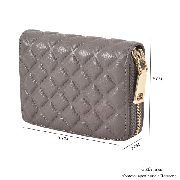 Close out Deal - Rautenf&ouml;rmig gesteppte Brieftasche aus 100% echtem Leder, 10x2x9cm, grau image number 5