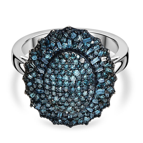 D'Joy Blauer Diamant Ring 925 Silber rhodiniert (Gr&ouml;&szlig;e 19.00) ca. 1.00 ct