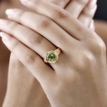 Nat&uuml;rlicher Peridot wei&szlig;er Zirkon Ring,  925 Silber vergoldet (Gr&ouml;&szlig;e 18.00) ca. 1.60 ct