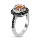 Orange Sphalerit und schwarze Spinell Ring 925 Silber Platin-Überzug image number 4