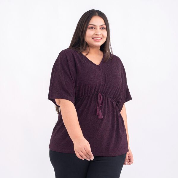 TAMSY Designer glitzer Tunika Bluse, One Size, Dunkelrot image number 3