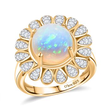 D'Joy AA Nat&uuml;rlicher, &auml;thiopischer Welo Opal, Moissanit Ring 925 Silber 750 Gelbgold Vermeil (Gr&ouml;&szlig;e 17.00) ca. 2,73 ct