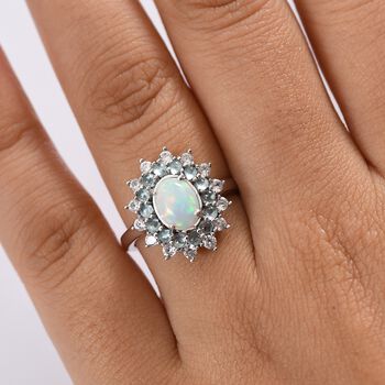 AA Nat&uuml;rlicher, &auml;thiopischer Welo Opal, Wei&szlig;er Zirkon Ring 925 Silber rhodiniert (Gr&ouml;&szlig;e 19.00) ca. 2,28 ct