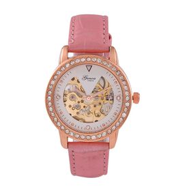 GENOA TIME V2 Automatik-Uhr mit Mechanischem Uhrwerk, Roségoldfarbenem Gehäuse und Rosa Lederarmband