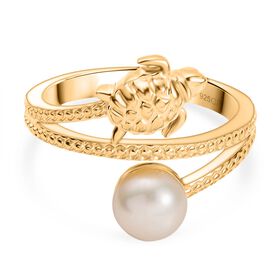 Süßwasser Perle, Kanchanaburi Blauer Saphir Ring 925 Silber 750 Gelb Vergoldet (Größe 17.00)