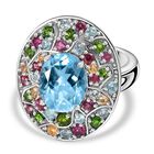 Himmelblauer Topas, Natürlicher Rhodolith Granat Ring 925 Silber rhodiniert (Größe 17.00) ca. 5.89 ct