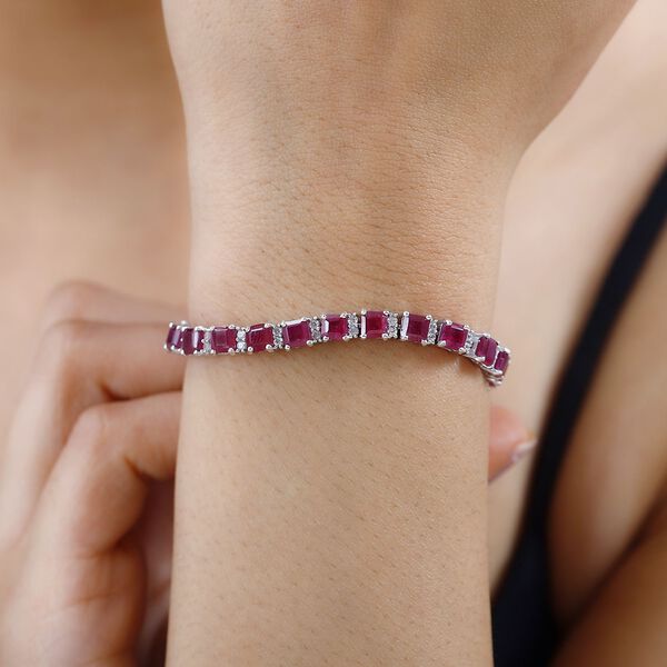Afrikanischer Rubin (Fissure gefüllt), Weißer Zirkon Armband, ca. 20 cm, 925 Silber platiniert, ca. 16,80 ct image number 3