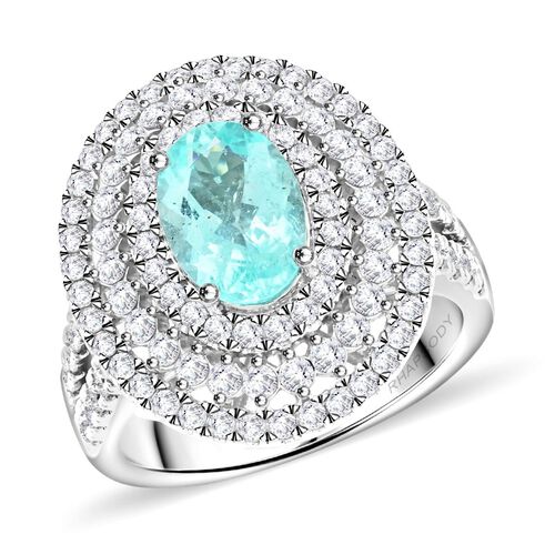 CHAIRMAN VAULT COLLECTION - AAAA Paraiba Turmalin, Weißer Diamant Ring, zertifiziert und geprüft, 950 Platin (Größe 17.00) ca. 3.10 ct image number 0