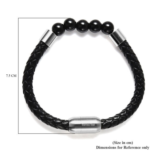 Schwarzes Achatperlen-, Leder Herren-Armband, 20 cm lang, Edelstahl ca. 25,00 ct image number 6