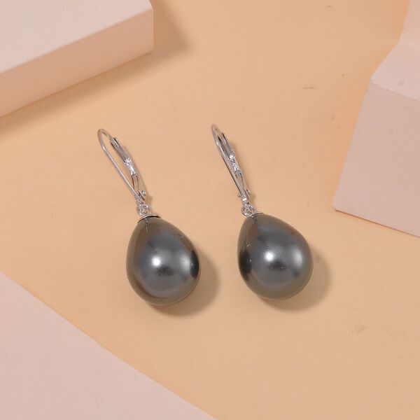 Graue Muschelkernperle Ohrringe, 925 Silber rhodiniert image number 2