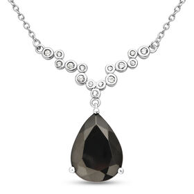 Schungit und weiße Zirkon-Halskette, ca. 45 cm, 925 Silber rhodiniert ca. 5.55 ct