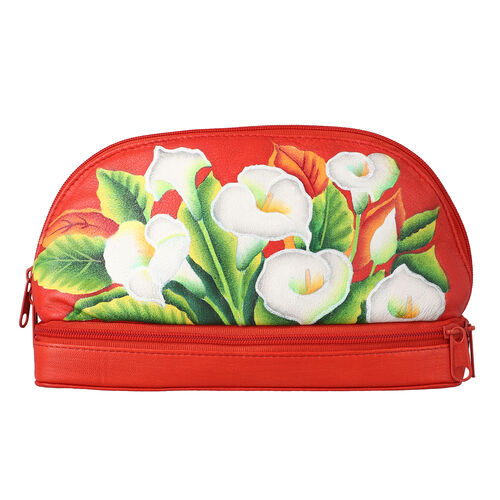 SUKRITI - 100% Leder: handbemalter Beauty Organizer, Rot image number 0