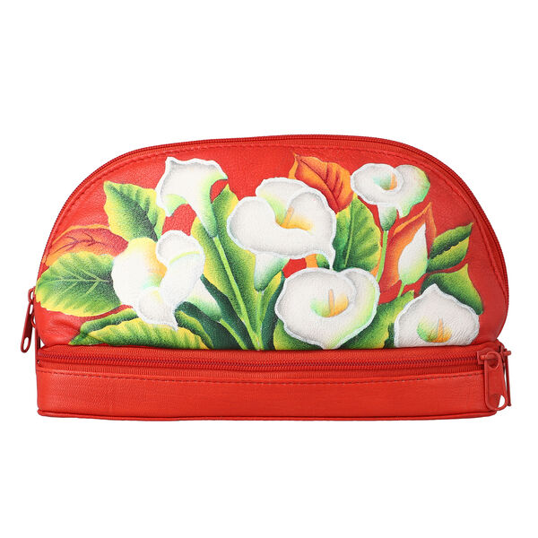 SUKRITI - 100% Leder: handbemalter Beauty Organizer, Rot