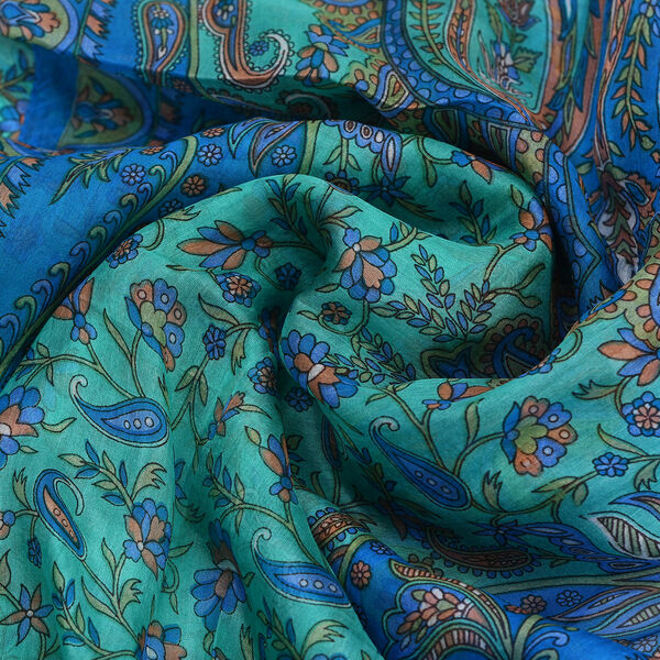 Bedruckter 100% Satin-Seidenschal, 48x160cm, Blau image number 6