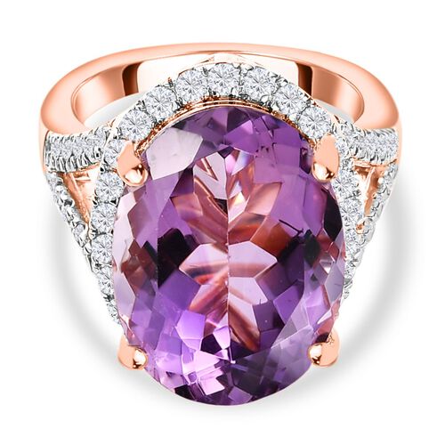AAA Rose De France Amethyst, Weißer Zirkon Ring, 925 Silber Roségold Vermeil (Größe 20.00), ca. 13.40 ct image number 0