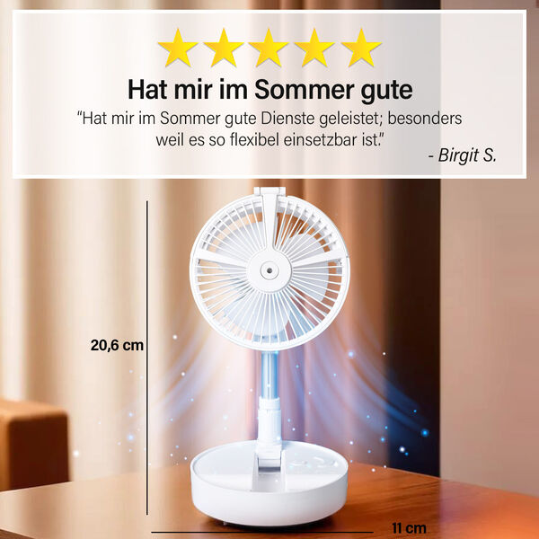 Faltbarer und wiederaufladbarer Ventilator mit LED-Licht und USB-Kabel, Weiß image number 3