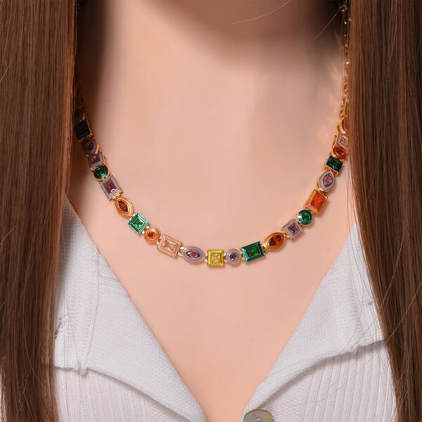Mehrfarbiger Kristall Halskette ca. 50 cm Messing emailliert image number 2