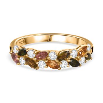AA Mehrfarbiger-Turmalin, Wei&szlig;er Zirkon Ring, 925 Silber, 750 Gelbgold Vermeil (Gr&ouml;&szlig;e 21.00) ca. 1.38 ct