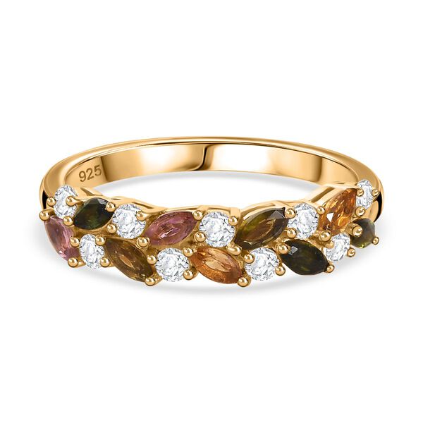 AA Mehrfarbiger-Turmalin, Wei&szlig;er Zirkon Ring, 925 Silber, 750 Gelbgold Vermeil (Gr&ouml;&szlig;e 21.00) ca. 1.38 ct