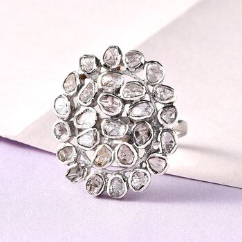 Handgearbeiteter Polki-Diamant-Ring, 925 Silber platiniert  ca. 1,00 ct