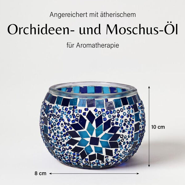 Handgefertigte Mosaikglas im orientalischen Stil mit Vanille Sojawachs-Duftkerze, 10 x 8 cm image number 4