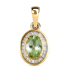 Natürlicher Merelani-Mint Granat und weißer Diamant-Anhänger, 925 Silber Gelbgold Vermeil ca. 1.02 ct